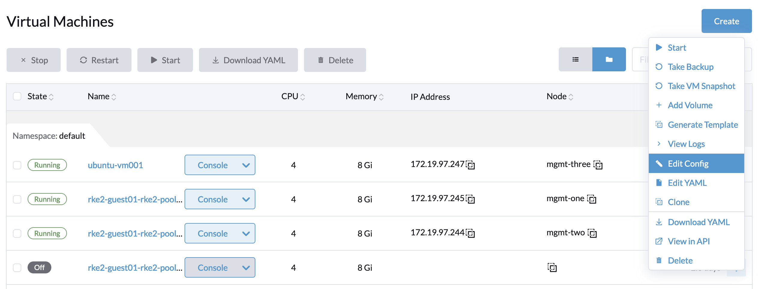 goto edit config page of VM